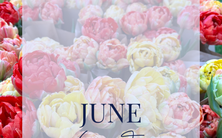 flowers from farmers market with June Events overlay