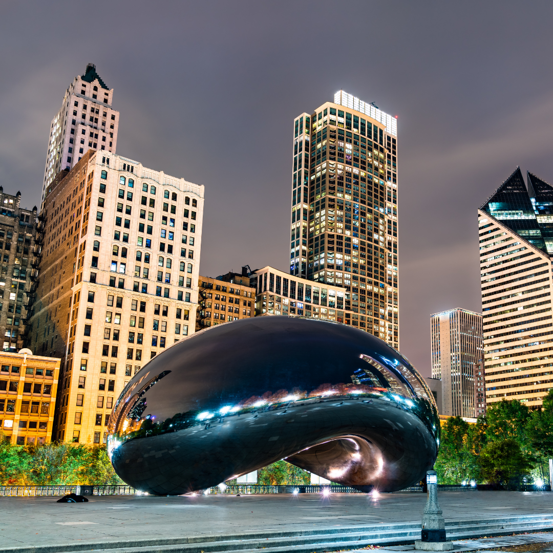 Bean and Michigan Ave at Night