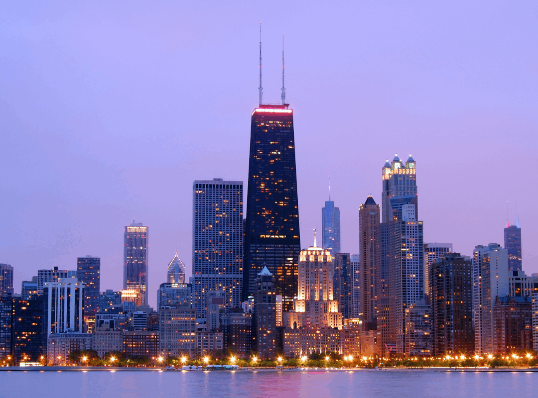 winter Chicago skyline view