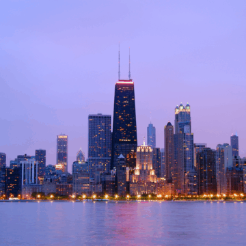winter Chicago skyline view