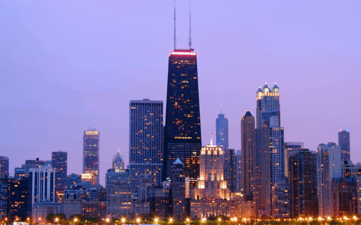 winter Chicago skyline view